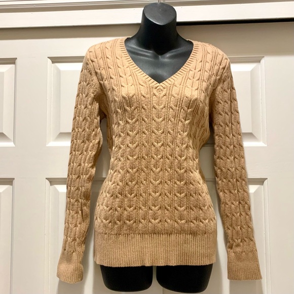 St John’s Bay soft cable knit tan sweater, size Large - Picture 2 of 5